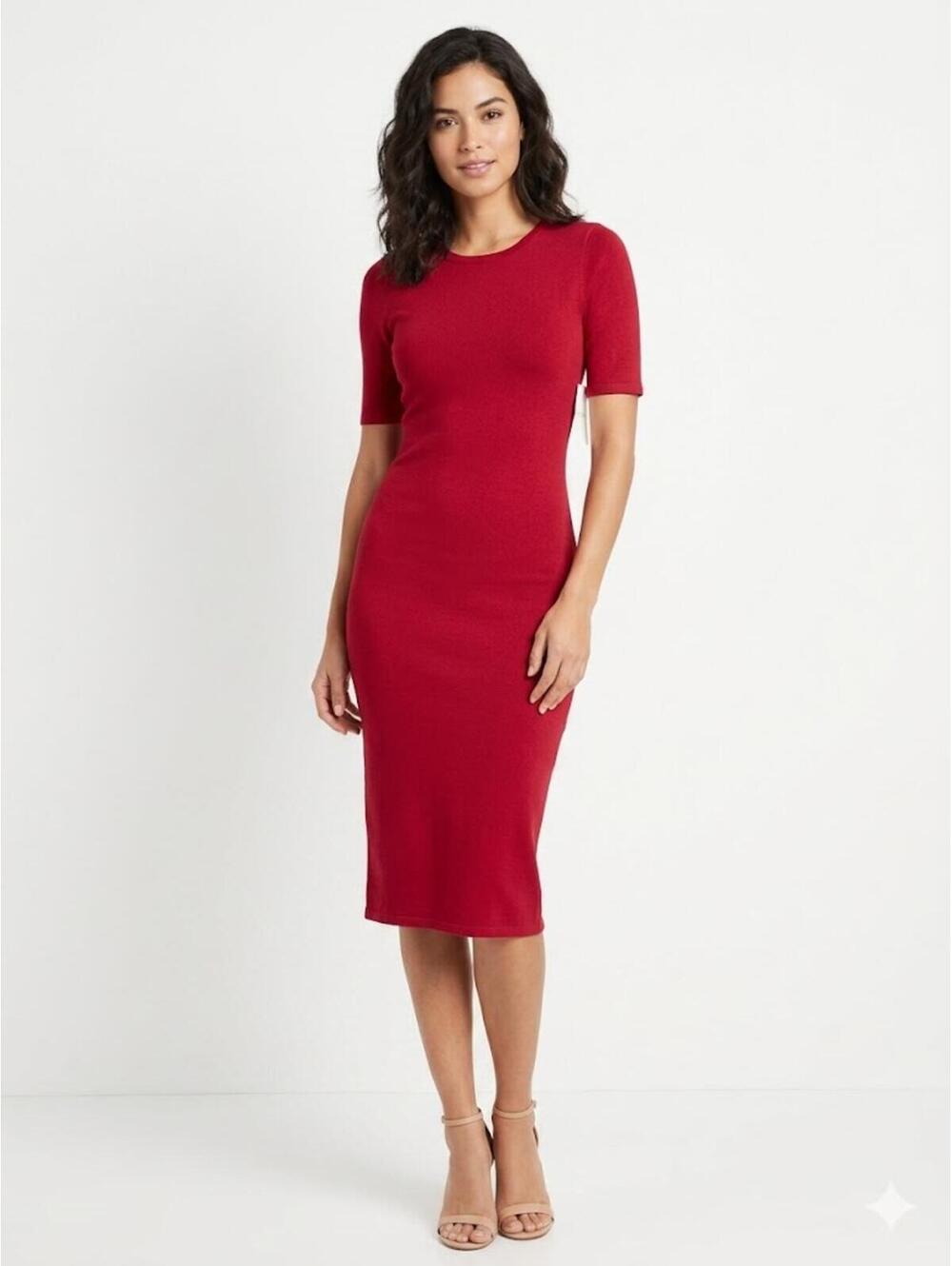 LulaRoe Julia Scoop Neck Half Sleeve Midi Dress Womens Size XXS Red New